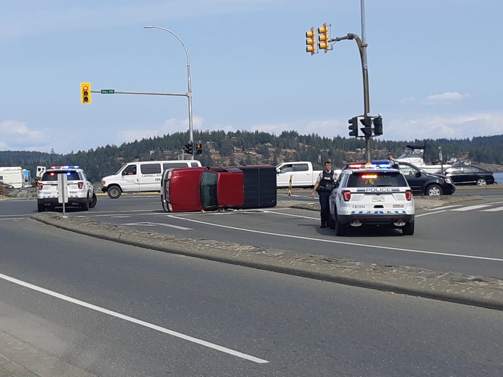 UPDATE: MVI on highway 19A, vehicle on its side - My Campbell River Now